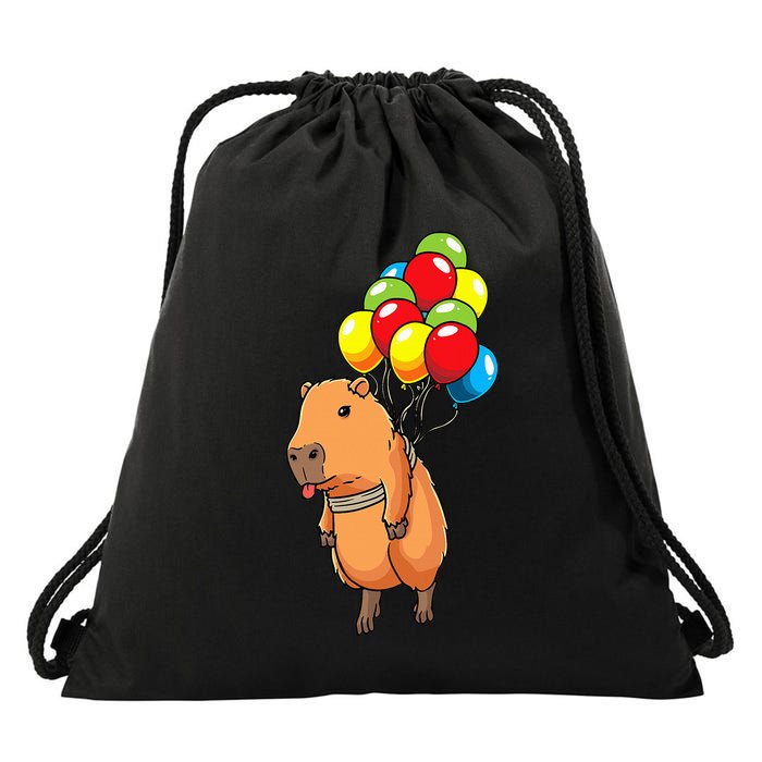 Capybara Giant Cavy Rodent With Balloons Capybara Drawstring Bag