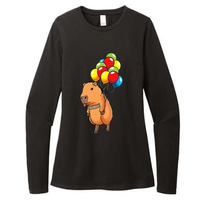 Capybara Giant Cavy Rodent With Balloons Capybara Womens CVC Long Sleeve Shirt