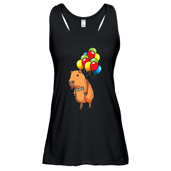 Capybara Giant Cavy Rodent With Balloons Capybara Ladies Essential Flowy Tank