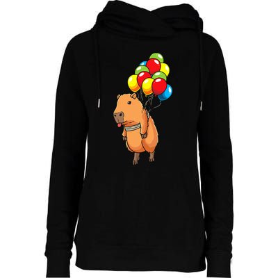 Capybara Giant Cavy Rodent With Balloons Capybara Womens Funnel Neck Pullover Hood