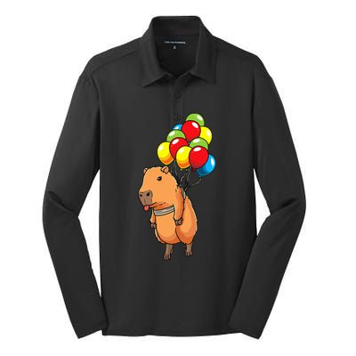 Capybara Giant Cavy Rodent With Balloons Capybara Silk Touch Performance Long Sleeve Polo