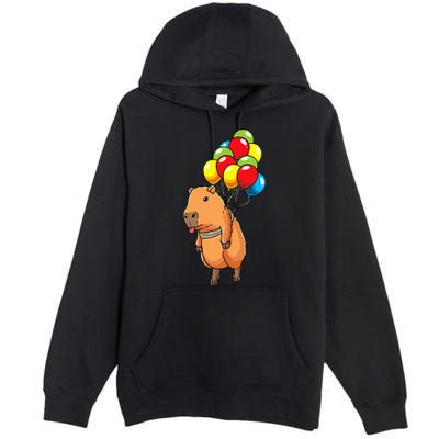 Capybara Giant Cavy Rodent With Balloons Capybara Premium Pullover Hoodie
