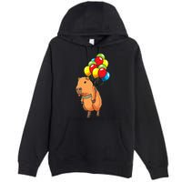 Capybara Giant Cavy Rodent With Balloons Capybara Premium Pullover Hoodie