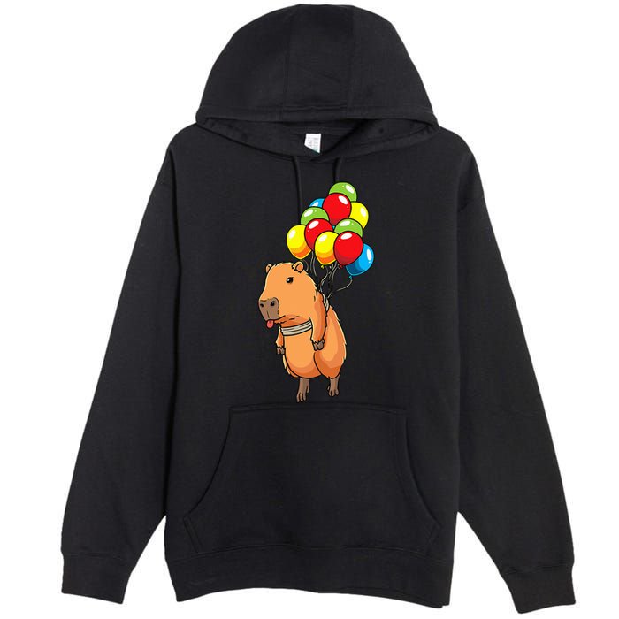 Capybara Giant Cavy Rodent With Balloons Capybara Premium Pullover Hoodie