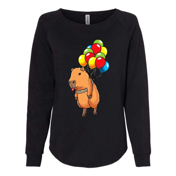 Capybara Giant Cavy Rodent With Balloons Capybara Womens California Wash Sweatshirt