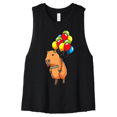 Capybara Giant Cavy Rodent With Balloons Capybara Women's Racerback Cropped Tank