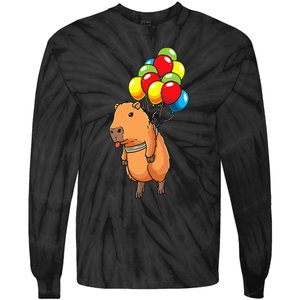 Capybara Giant Cavy Rodent With Balloons Capybara Tie-Dye Long Sleeve Shirt