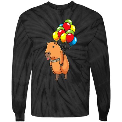 Capybara Giant Cavy Rodent With Balloons Capybara Tie-Dye Long Sleeve Shirt