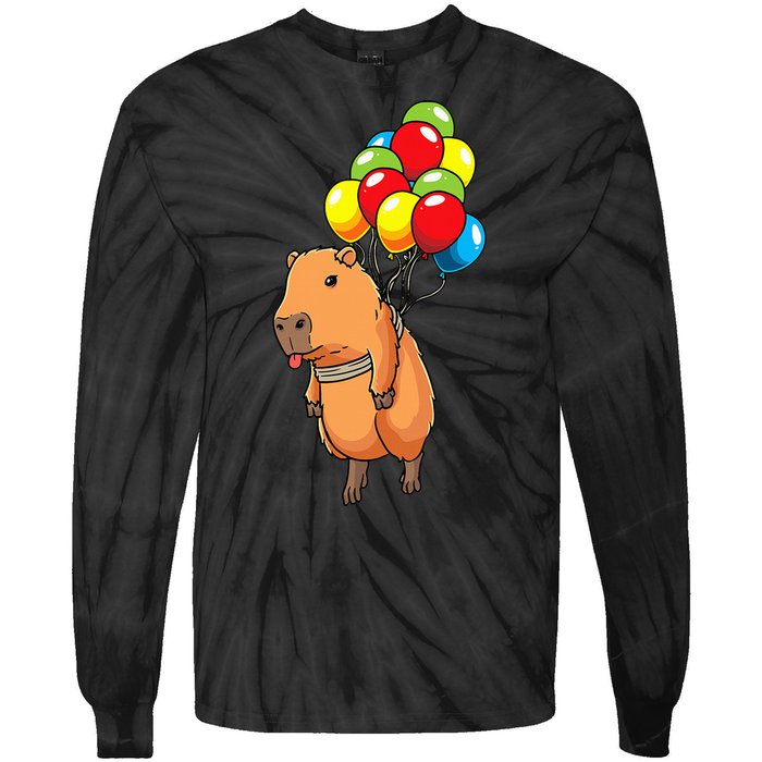 Capybara Giant Cavy Rodent With Balloons Capybara Tie-Dye Long Sleeve Shirt