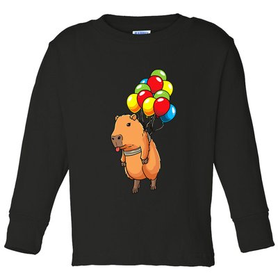 Capybara Giant Cavy Rodent With Balloons Capybara Toddler Long Sleeve Shirt