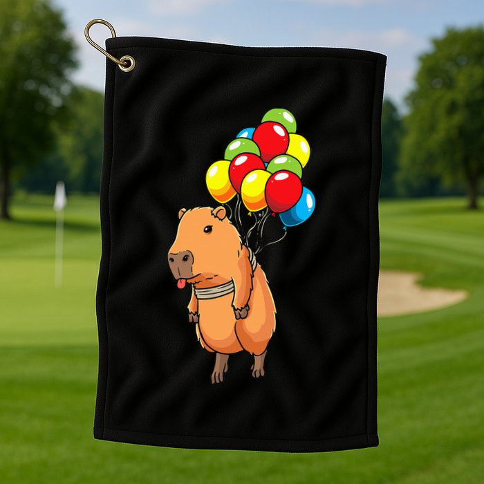 Capybara Giant Cavy Rodent With Balloons Capybara Golf Towel