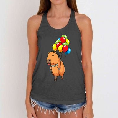 Capybara Giant Cavy Rodent With Balloons Capybara Women's Knotted Racerback Tank