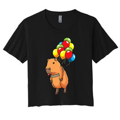 Capybara Giant Cavy Rodent With Balloons Capybara Women's Crop Top Tee