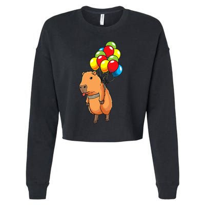 Capybara Giant Cavy Rodent With Balloons Capybara Cropped Pullover Crew