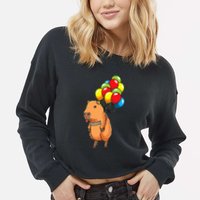 Capybara Giant Cavy Rodent With Balloons Capybara Cropped Pullover Crew