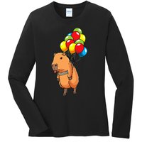 Capybara Giant Cavy Rodent With Balloons Capybara Ladies Long Sleeve Shirt