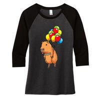 Capybara Giant Cavy Rodent With Balloons Capybara Women's Tri-Blend 3/4-Sleeve Raglan Shirt