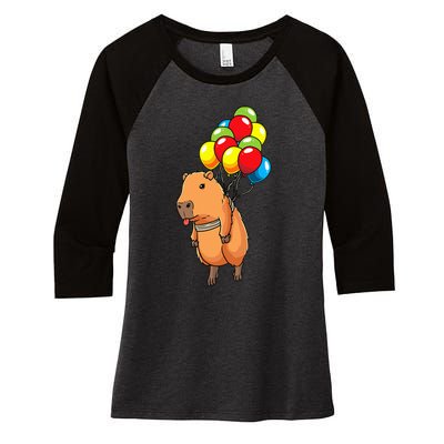 Capybara Giant Cavy Rodent With Balloons Capybara Women's Tri-Blend 3/4-Sleeve Raglan Shirt