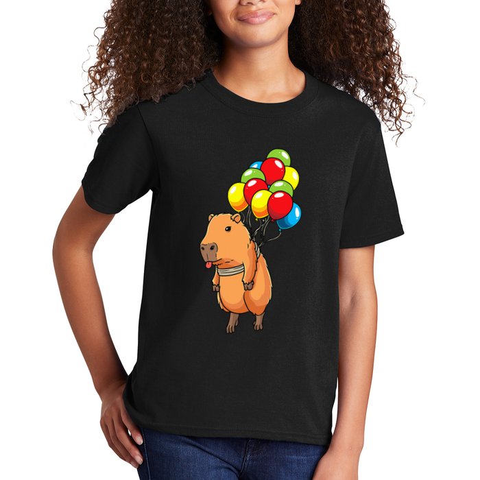 Capybara Giant Cavy Rodent With Balloons Capybara Kids T-Shirt