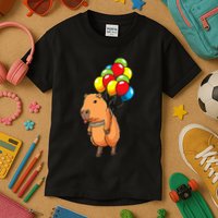 Capybara Giant Cavy Rodent With Balloons Capybara Kids T-Shirt