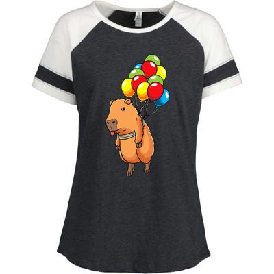 Capybara Giant Cavy Rodent With Balloons Capybara Enza Ladies Jersey Colorblock Tee