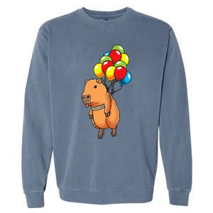 Capybara Giant Cavy Rodent With Balloons Capybara Garment-Dyed Sweatshirt