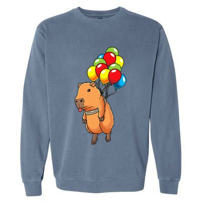 Capybara Giant Cavy Rodent With Balloons Capybara Garment-Dyed Sweatshirt