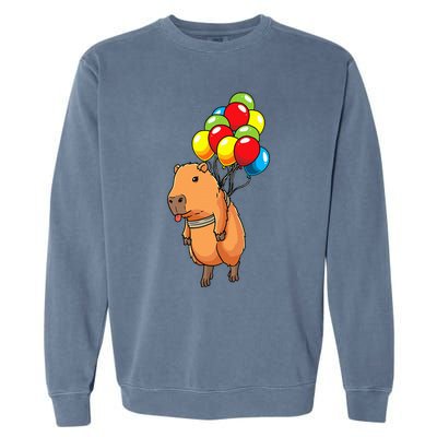 Capybara Giant Cavy Rodent With Balloons Capybara Garment-Dyed Sweatshirt