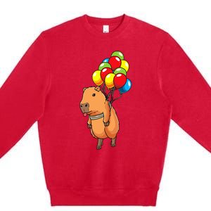 Capybara Giant Cavy Rodent With Balloons Capybara Premium Crewneck Sweatshirt