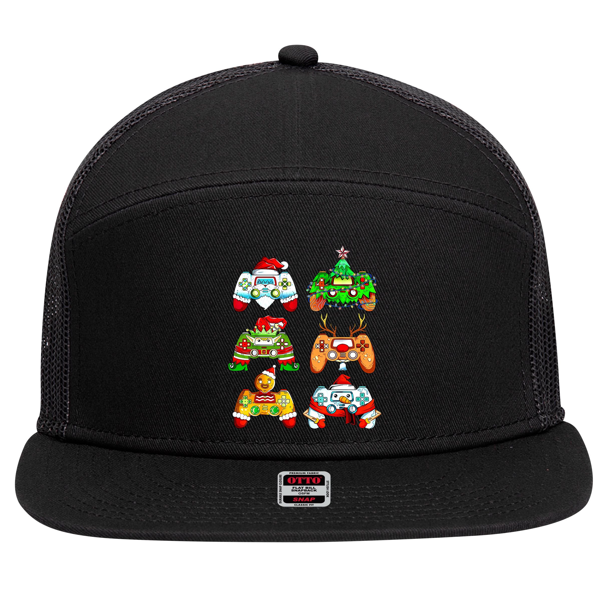 Christmas Gamer Controller Holiday Gift 7 Panel Mesh Trucker Snapback Hat