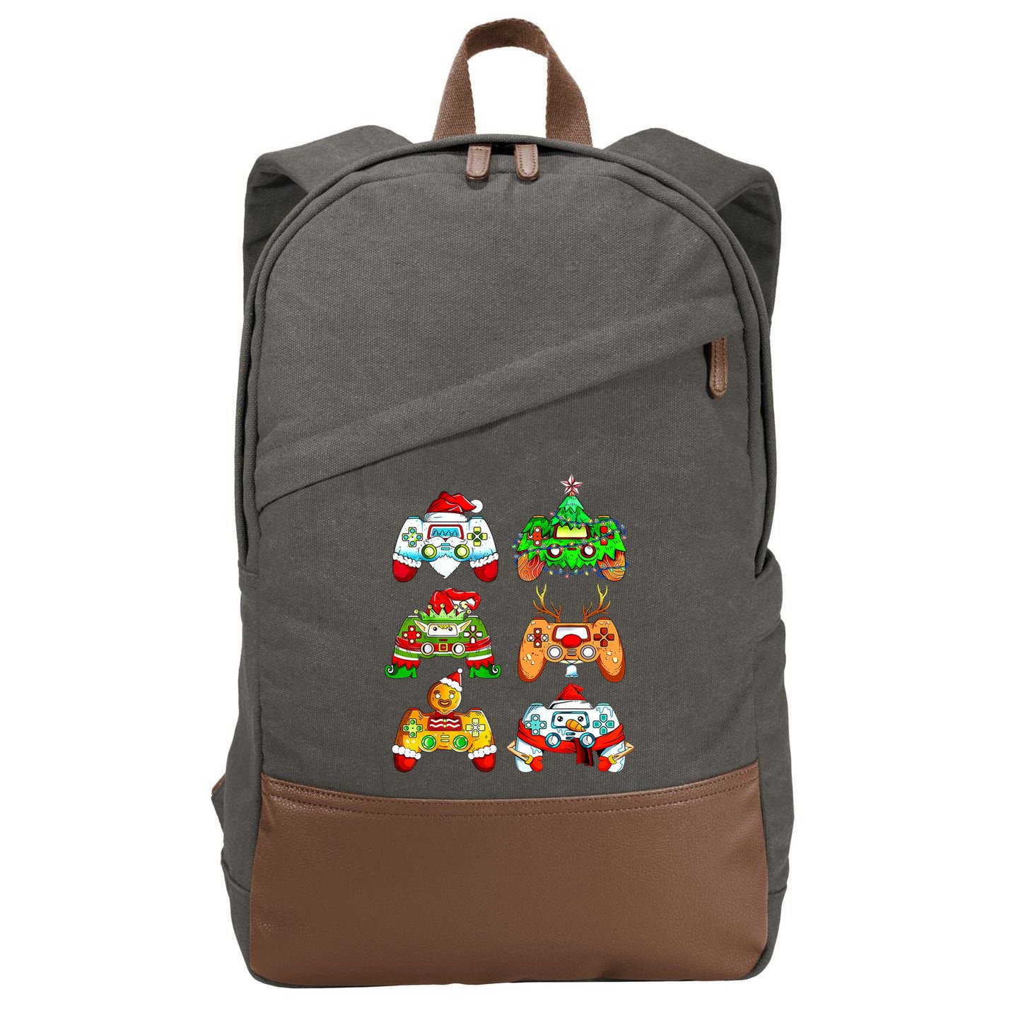 Christmas Gamer Controller Holiday Gift Cotton Canvas Backpack
