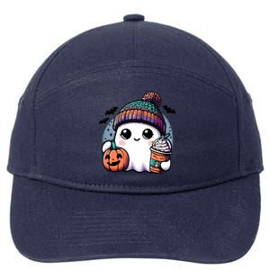 Cute Ghost Coffee Halloween Boo Jee Ghost Spooky Season Meaningful Gift 7-Panel Snapback Hat