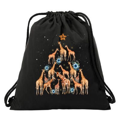 Cute Giraffe Christmas Tree Giraffe Lovers Xmas Holiday Drawstring Bag