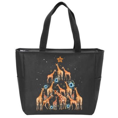 Cute Giraffe Christmas Tree Giraffe Lovers Xmas Holiday Zip Tote Bag