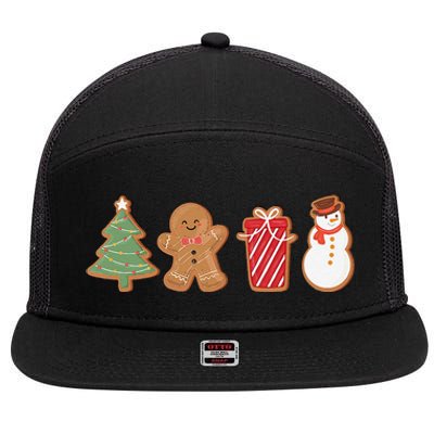 Cute Gingerbread Cookies Funny Christmas Tree Snowman Xmas 7 Panel Mesh Trucker Snapback Hat