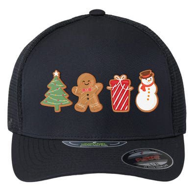 Cute Gingerbread Cookies Funny Christmas Tree Snowman Xmas Flexfit Unipanel Trucker Cap