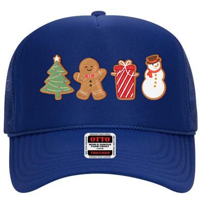 Cute Gingerbread Cookies Funny Christmas Tree Snowman Xmas High Crown Mesh Back Trucker Hat