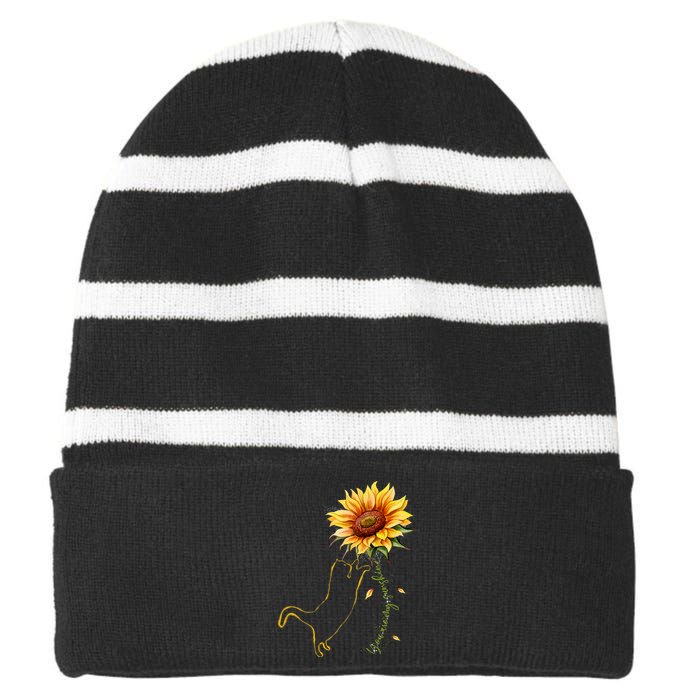 Cat Graphic Cat Sunflower Cat Sunshine Cat Lover Striped Beanie with Solid Band