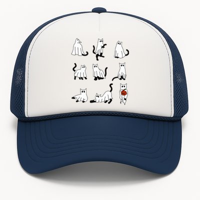 Cute Ghost Cat Funny Halloween Outfit Costumes Trucker Hat