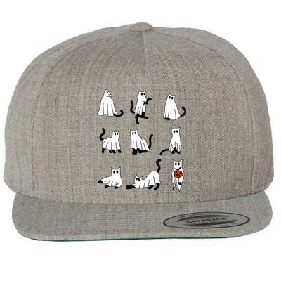 Cute Ghost Cat Funny Halloween Outfit Costumes Wool Snapback Cap