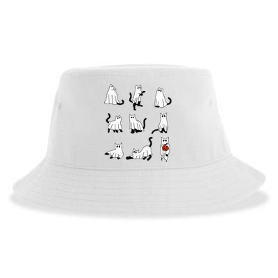 Cute Ghost Cat Funny Halloween Outfit Costumes Sustainable Bucket Hat