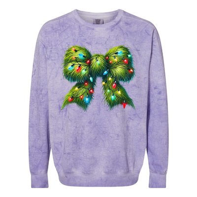 Christmas Green Coquette Bow Lights Christmas Coquette Bow Colorblast Crewneck Sweatshirt