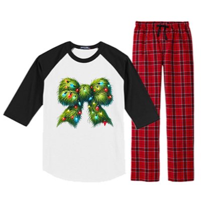 Christmas Green Coquette Bow Lights Christmas Coquette Bow Raglan Sleeve Pajama Set