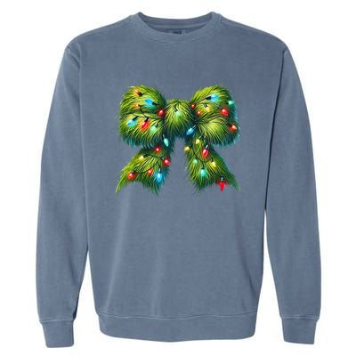 Christmas Green Coquette Bow Lights Christmas Coquette Bow Garment-Dyed Sweatshirt