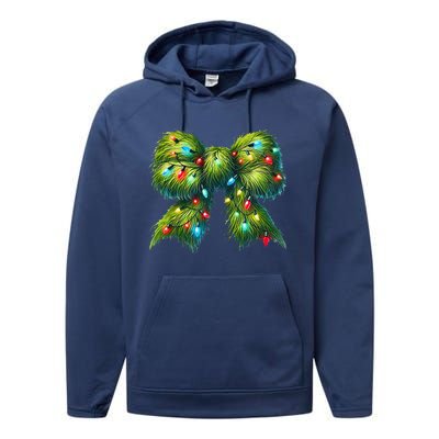 Christmas Green Coquette Bow Lights Christmas Coquette Bow Performance Fleece Hoodie