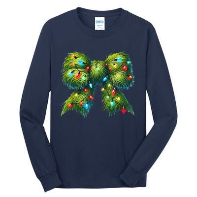 Christmas Green Coquette Bow Lights Christmas Coquette Bow Tall Long Sleeve T-Shirt