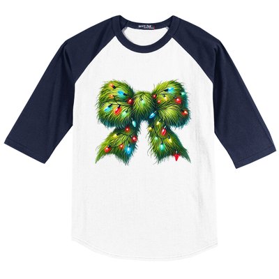 Christmas Green Coquette Bow Lights Christmas Coquette Bow Baseball Sleeve Shirt