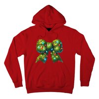 Christmas Green Coquette Bow Lights Christmas Coquette Bow Hoodie