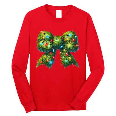 Christmas Green Coquette Bow Lights Christmas Coquette Bow Long Sleeve Shirt