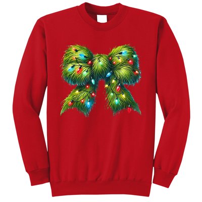 Christmas Green Coquette Bow Lights Christmas Coquette Bow Sweatshirt